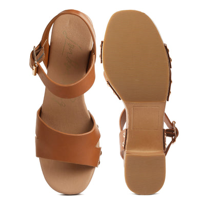 textured block heel sandals#color_tan