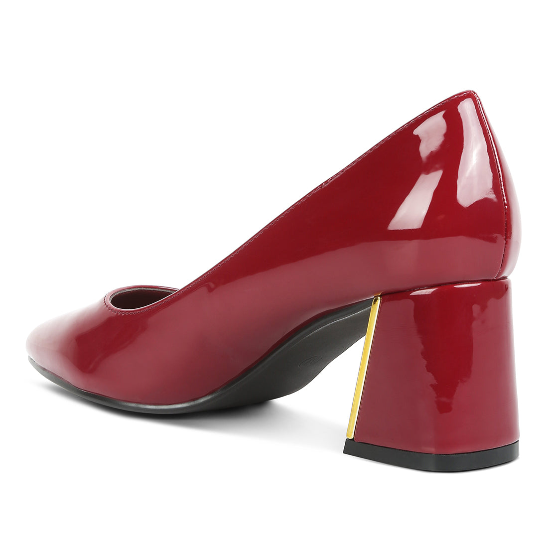 metallic accent block heel pumps#color_burgundy