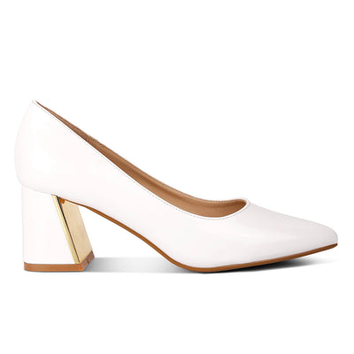 metallic accent block heel pumps#color_white
