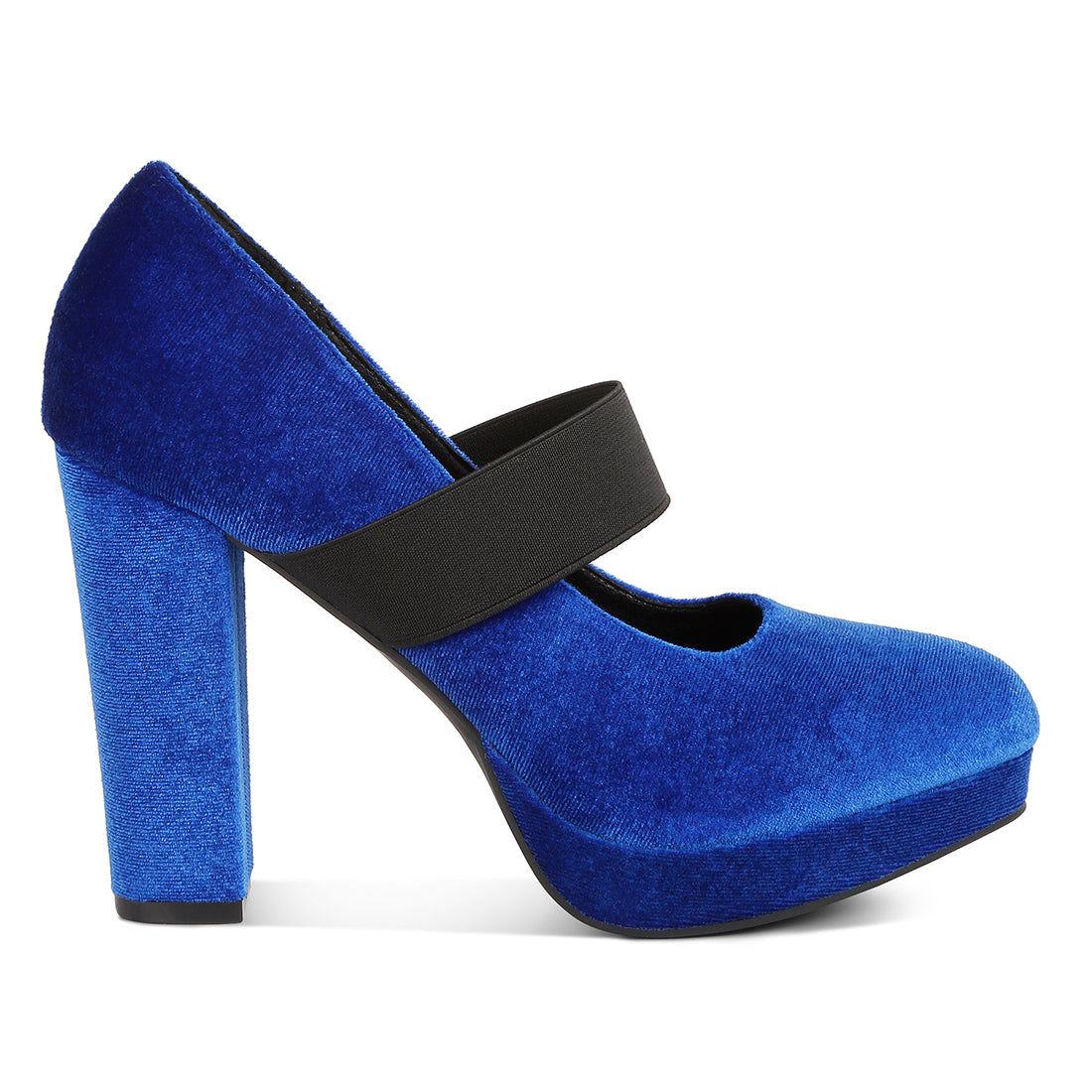 high block heel velvet pumps#color_blue