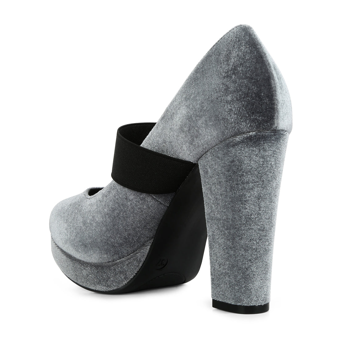 high block heel velvet pumps#color_grey