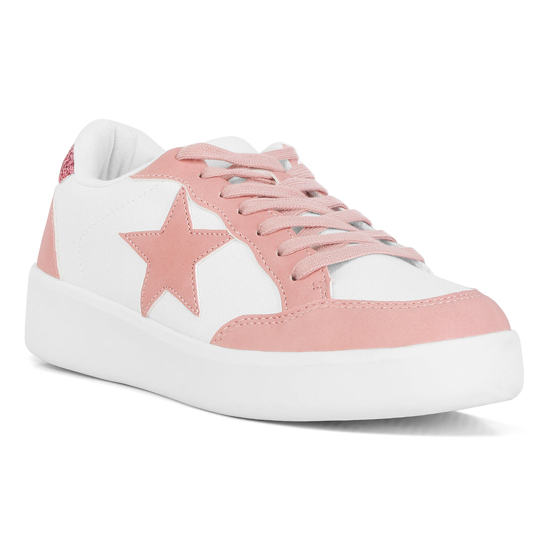 glitter detail star sneakers#color_pink
