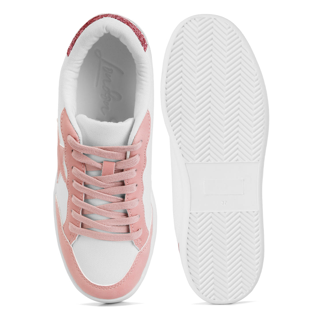 glitter detail star sneakers#color_pink