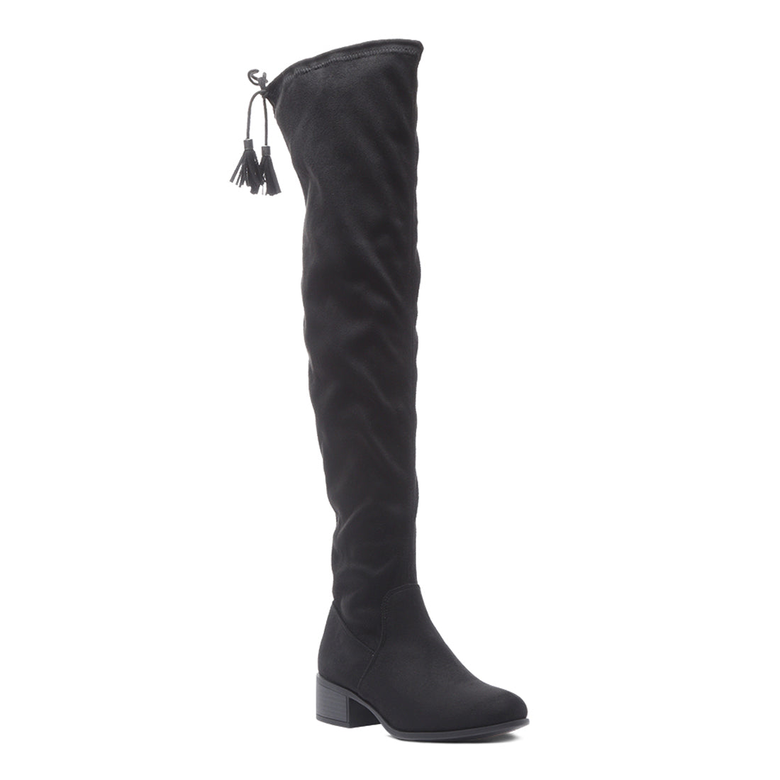 Black Nople Knee Boots With Drawstring - UK3