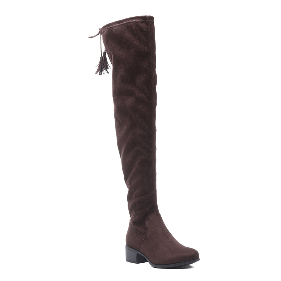 Brown Nople Knee Boots With Drawstring - UK3