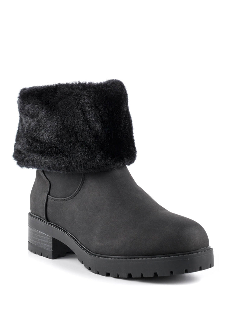 Black Fur Lining Boots - Black