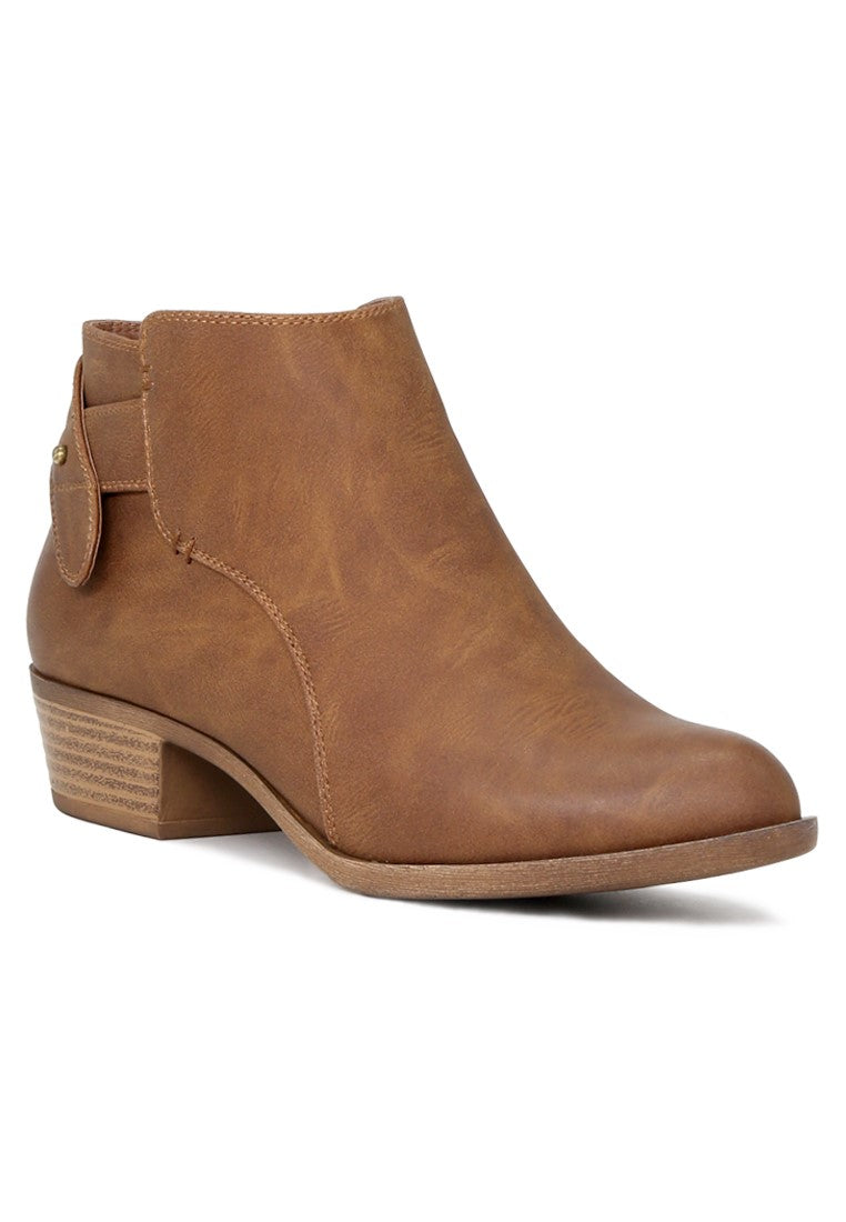 Audrey Cognac Zipper Ankle Boots - Brown