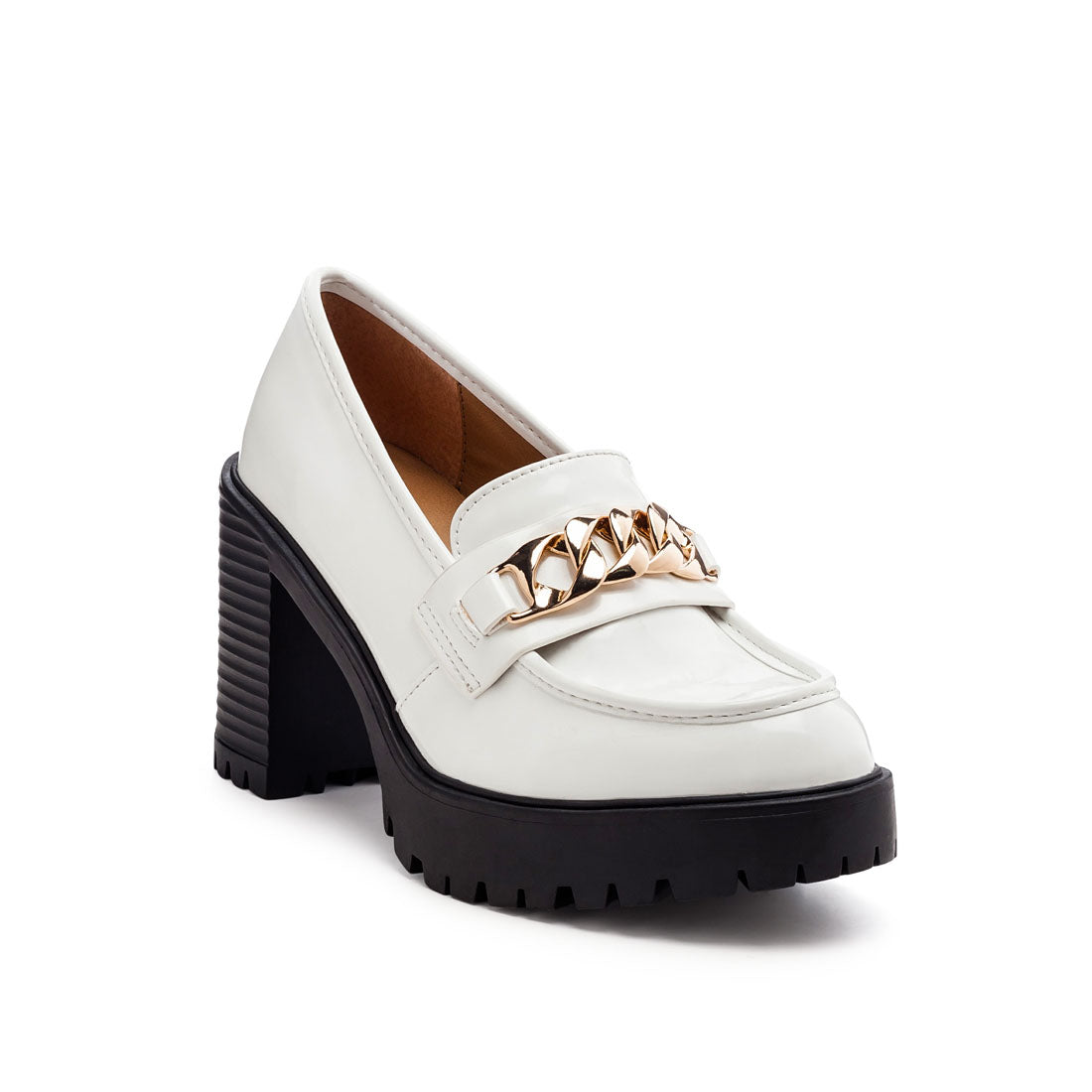 Block Heeled Chunky Loafers in White