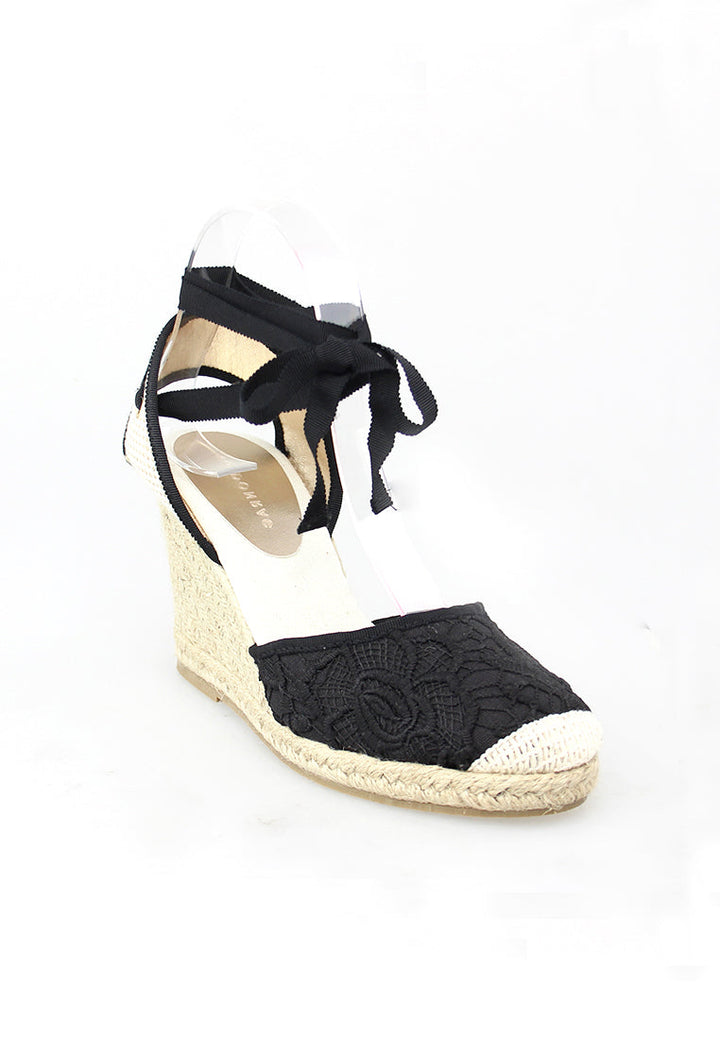 Black Wedge Sandals - Black