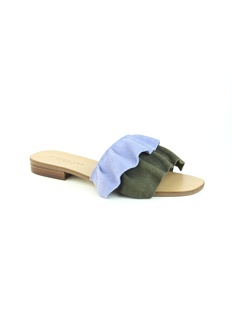 Blue - Green Flat Frill Slip-On Sandal