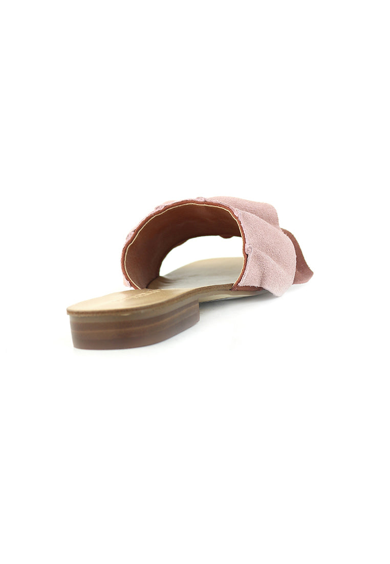 Pink Brown Flat Frill Slip-On Sandal - Pink