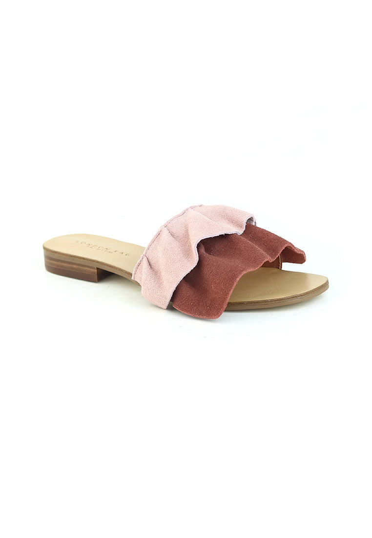 Pink Brown Flat Frill Slip-On Sandal - Pink