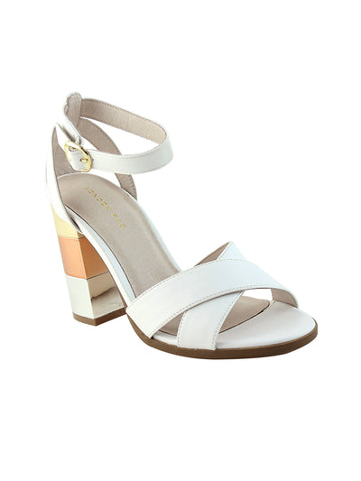 White Mid- Heeled Sandals - White