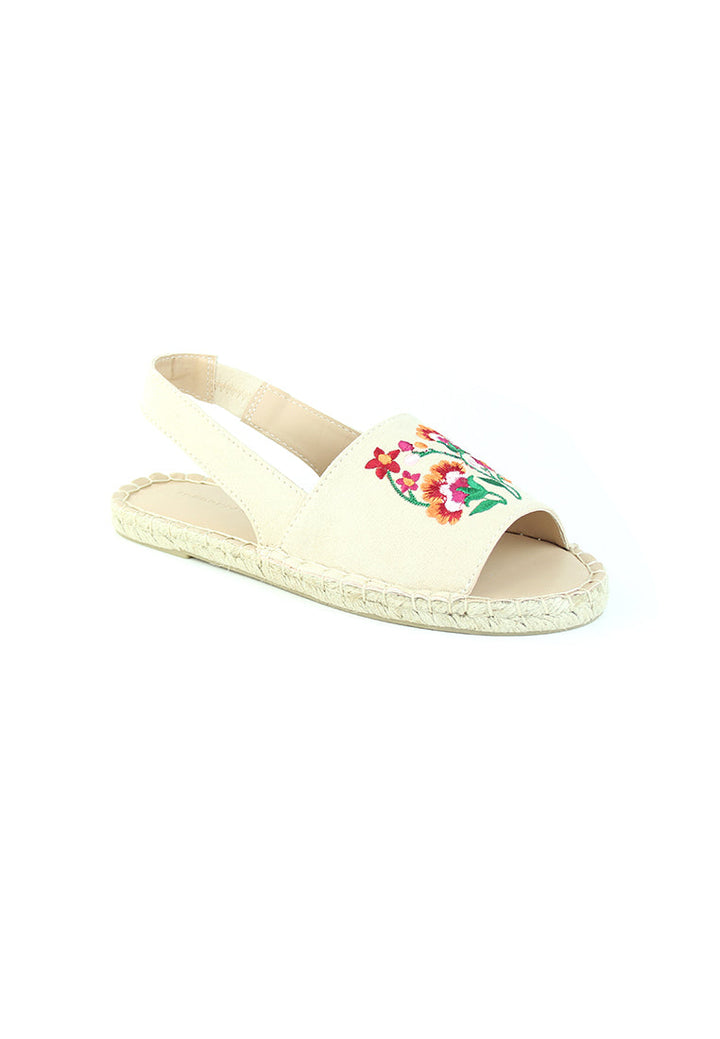 Nude Flat Embroidered Espadrilles - Beige