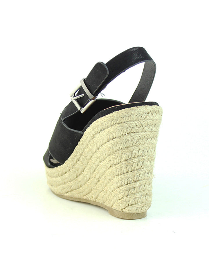 Black Wedge Sandals - Black