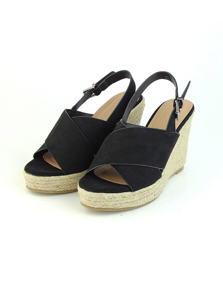 Black Wedge Sandals - Black