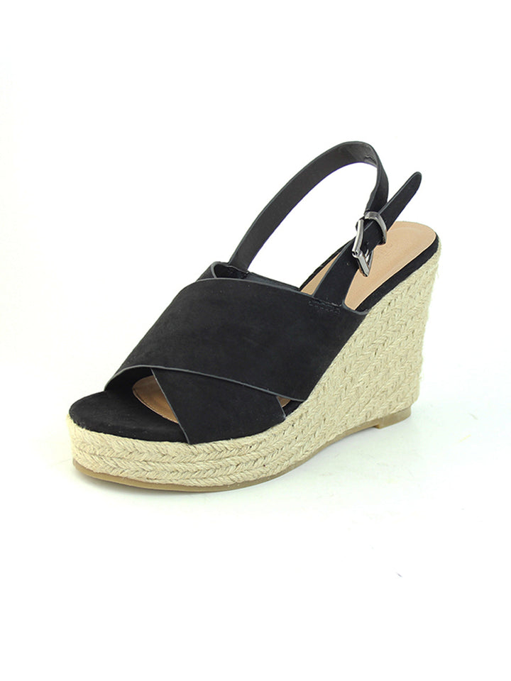 Black Wedge Sandals - Black