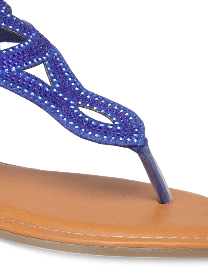 Blue Flat Sandals - Blue