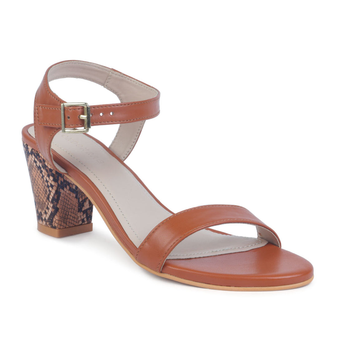 Tan Block Heel Sandals - Tan