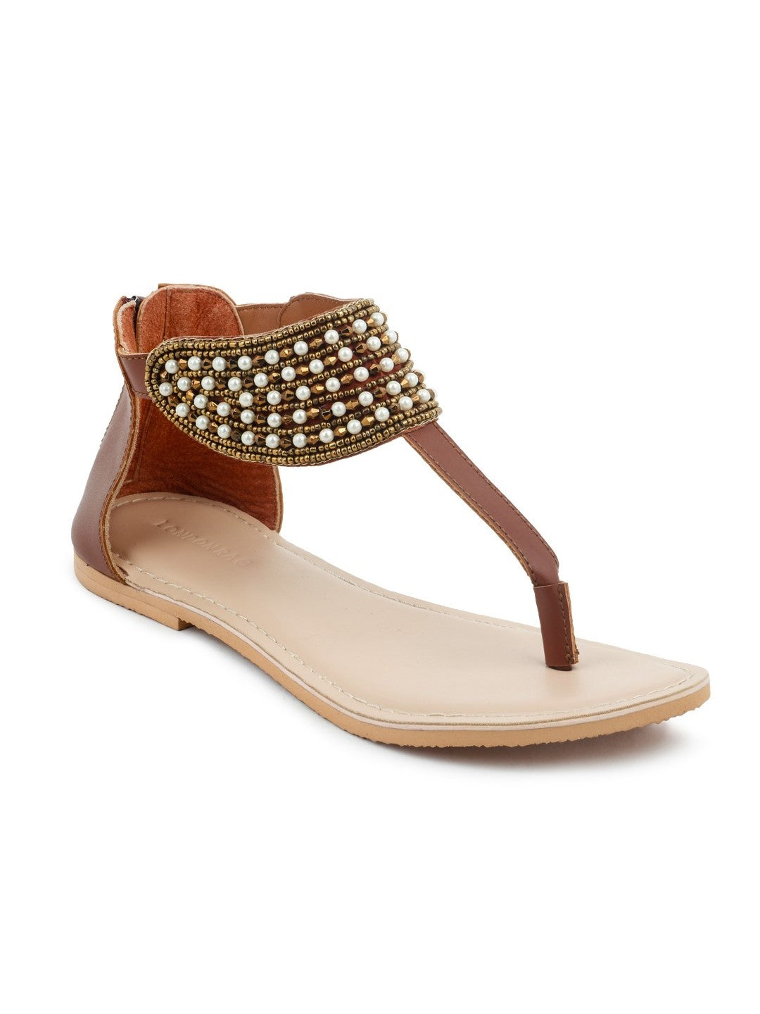 Tan Embellished Flat  Sandal - Tan