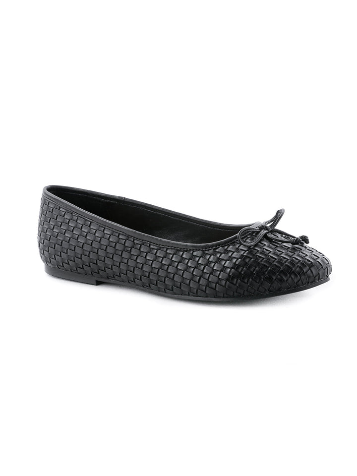 Weaving Embossed Black Ballerinas - Black