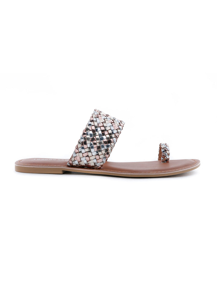 Gold Silver Metallic Weaved One Toe Sandal - Gold