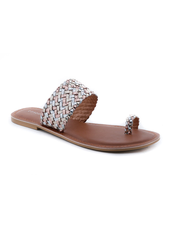 Gold Silver Metallic Weaved One Toe Sandal