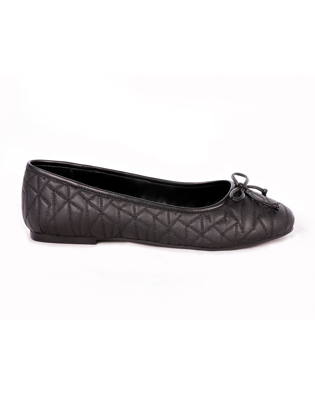 Stitched Textured Black Ballerinas - Black