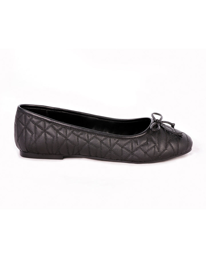 Stitched Textured Black Ballerinas - Black
