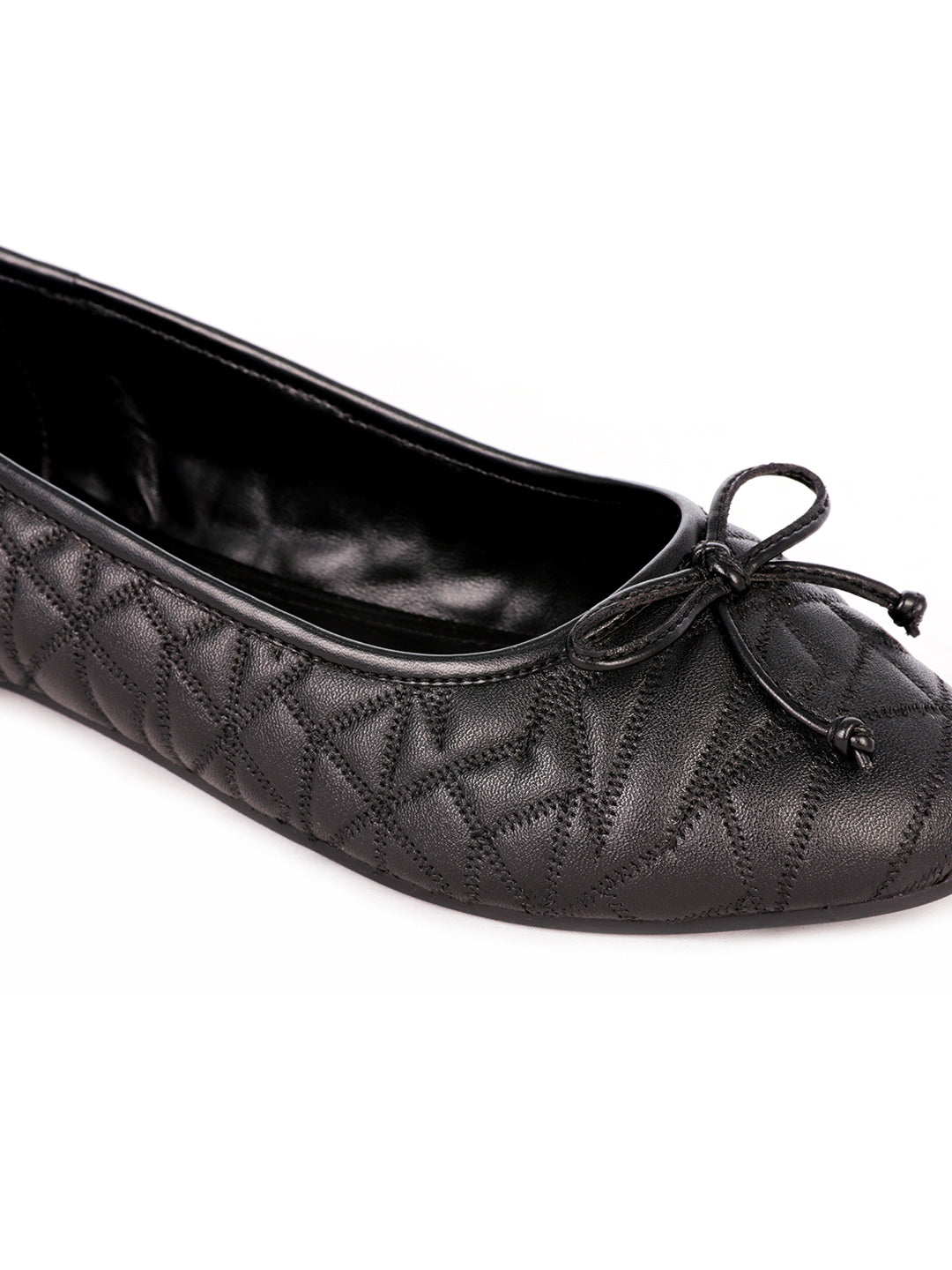 Stitched Textured Black Ballerinas - Black