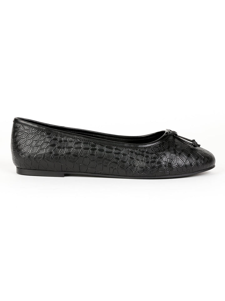 Crock Textured Black Ballerinas - Black