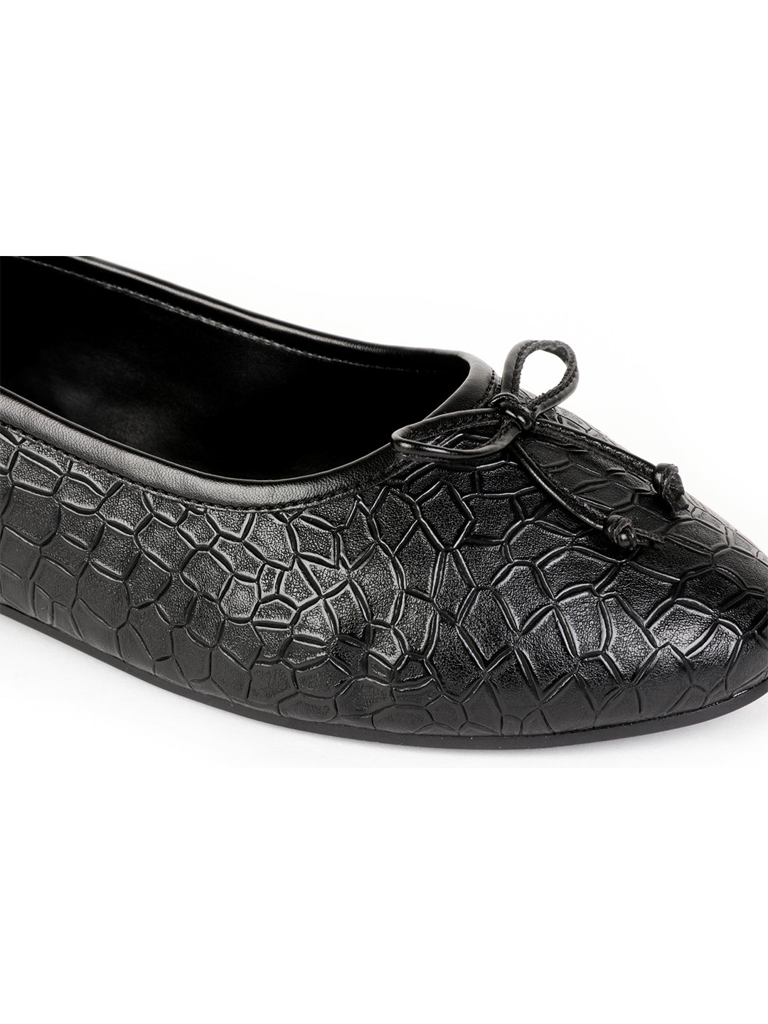Crock Textured Black Ballerinas - Black