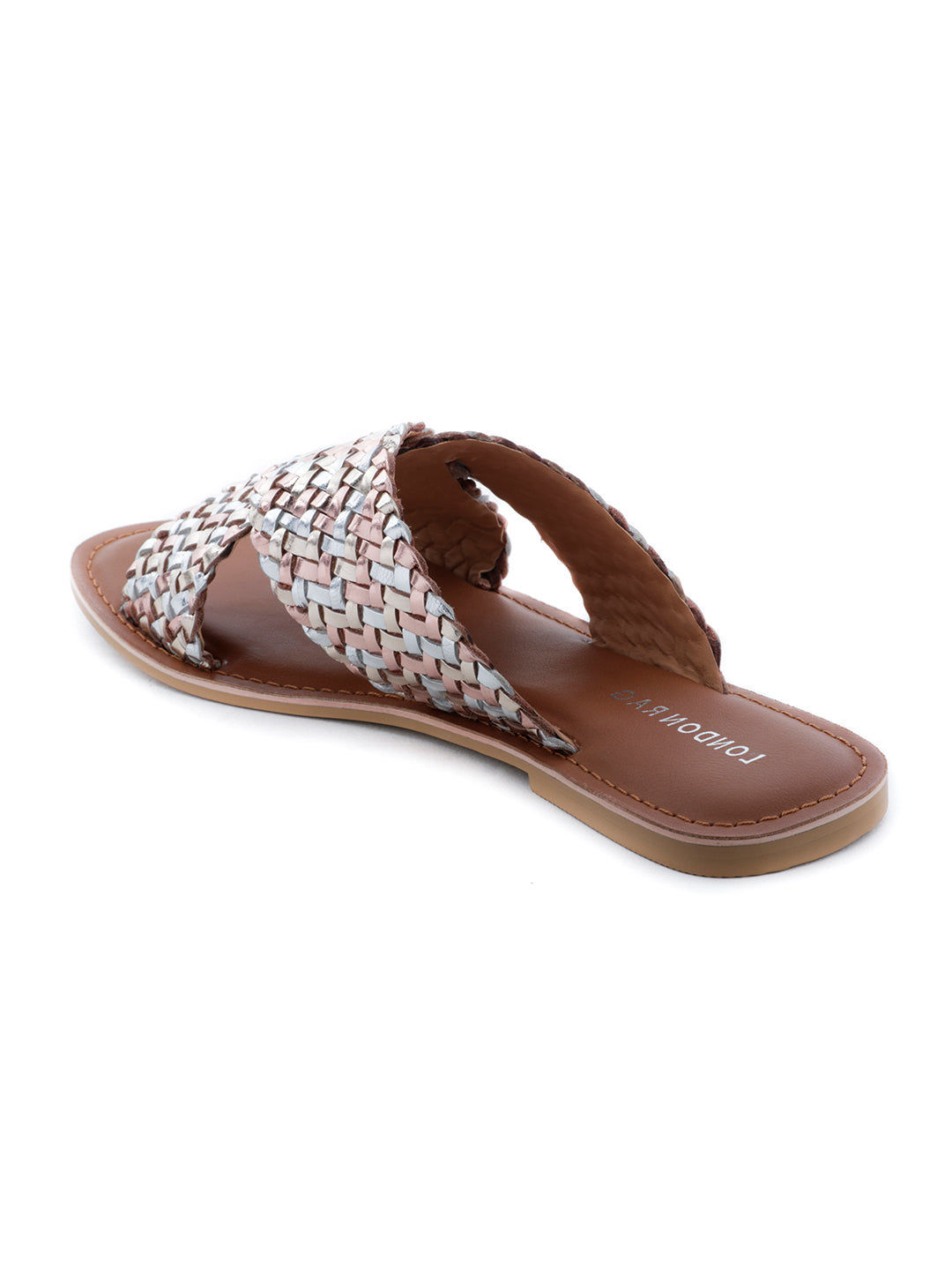 Gold Silver Metallic Weaved Cross Strap Sandal - Gold