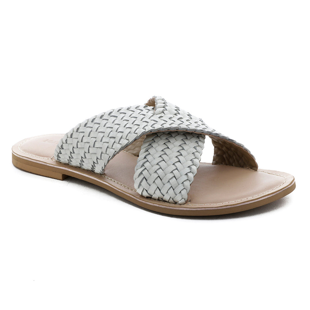 White Weaved Cross Strap Sandal - Beige