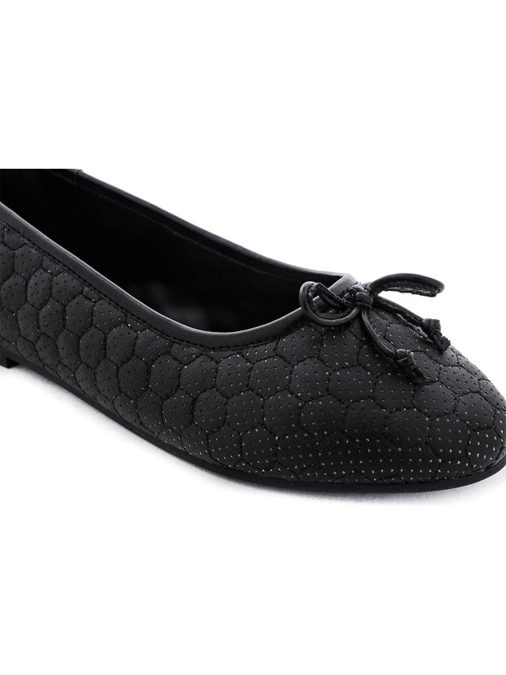 Football Stitched Black Ballerinas - Black