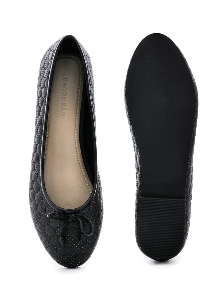 Football Stitched Black Ballerinas - Black