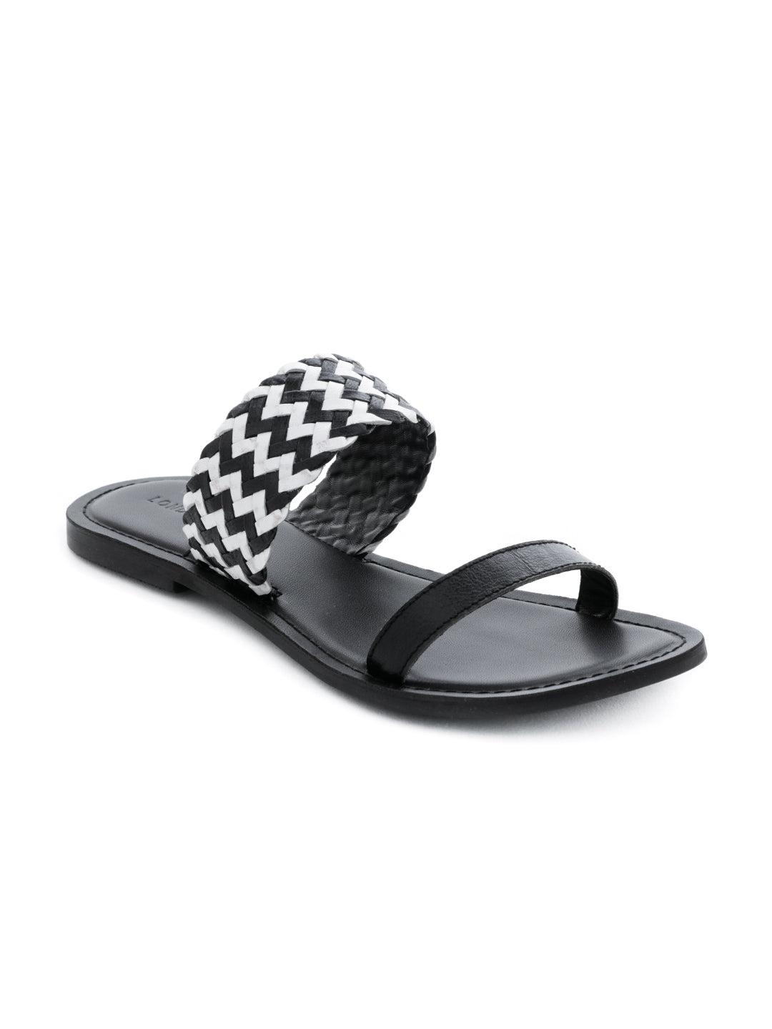 Black White Weaved Strap Sandal