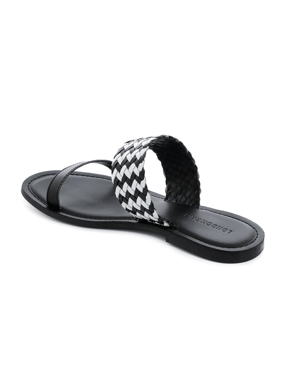 Black White Weaved Strap Sandal - Black