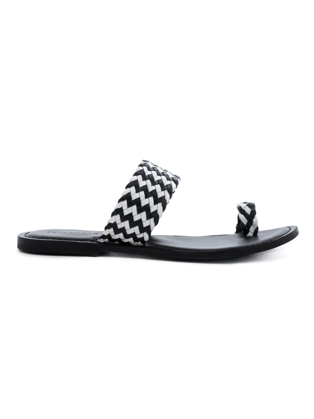Black White Weaved One Toe Sandal - Black