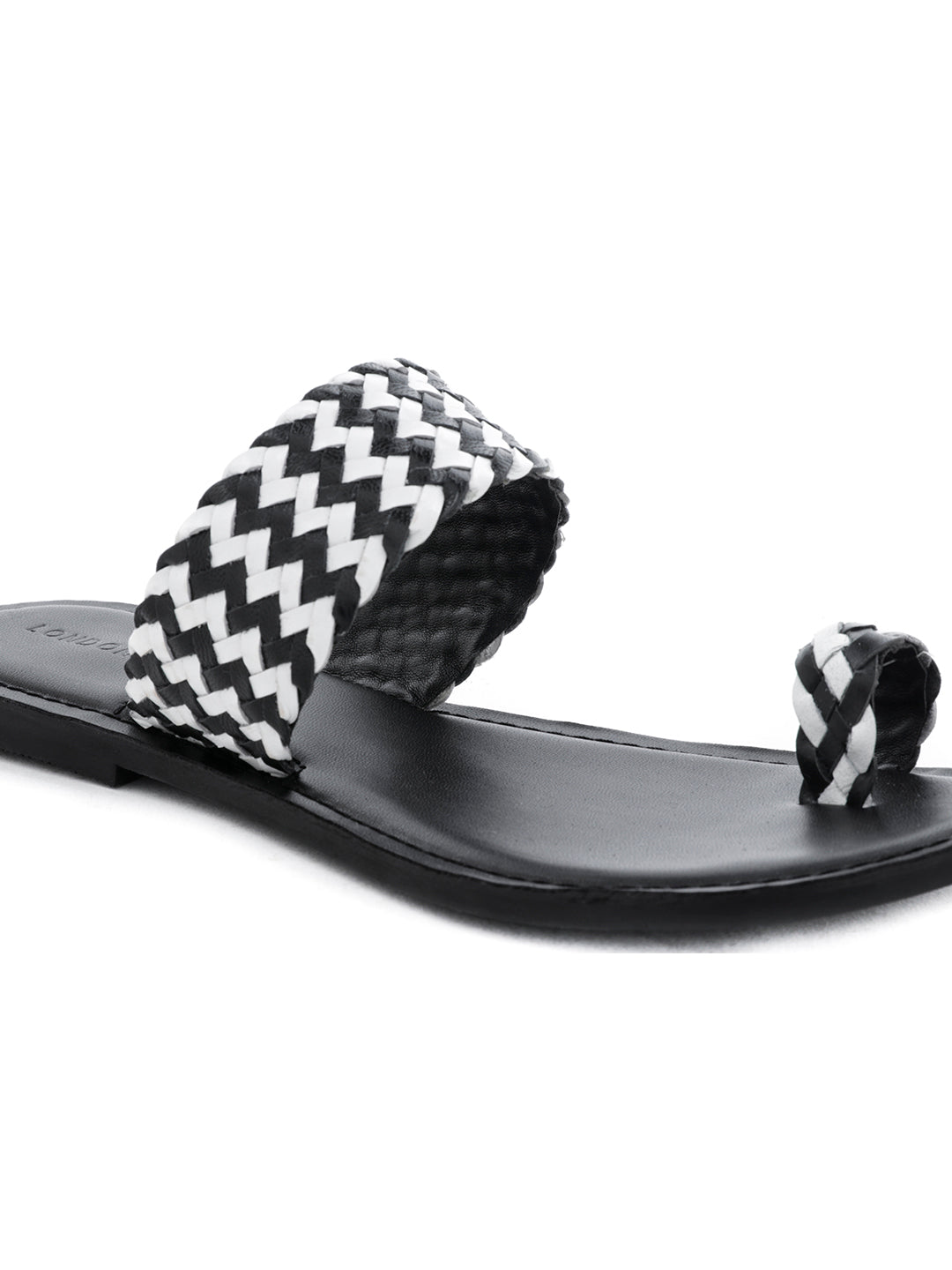 Black White Weaved One Toe Sandal - Black