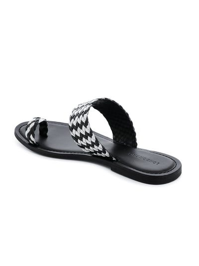Black White Weaved One Toe Sandal - Black