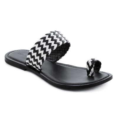 Black White Weaved One Toe Sandal