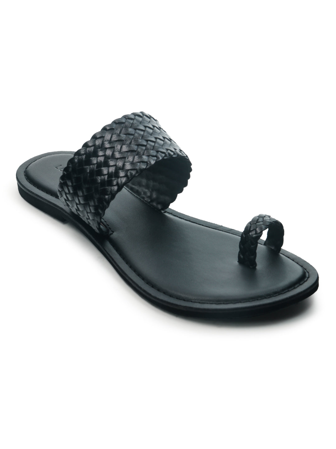 Black Weaved One Toe Sandal - Black