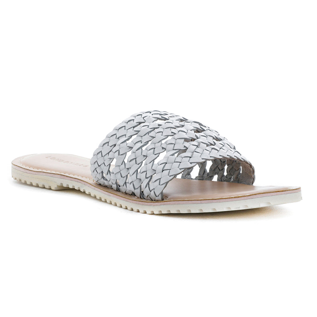 White Woven Open Toe Flats - White