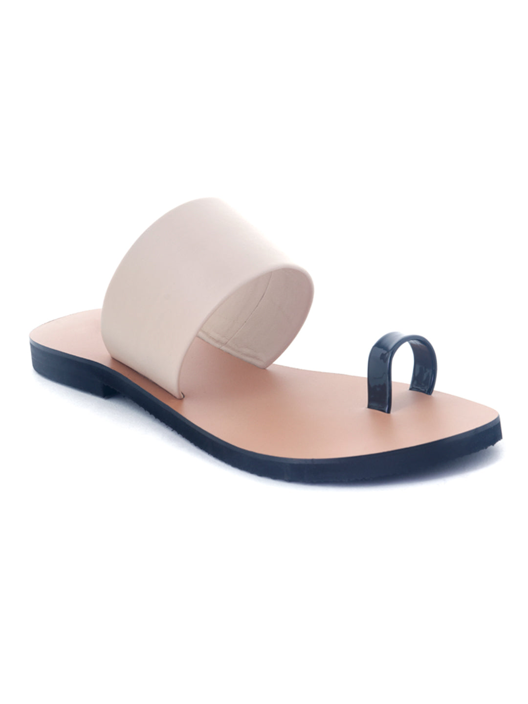 Beige Toe Ring Flat Sandals - Beige