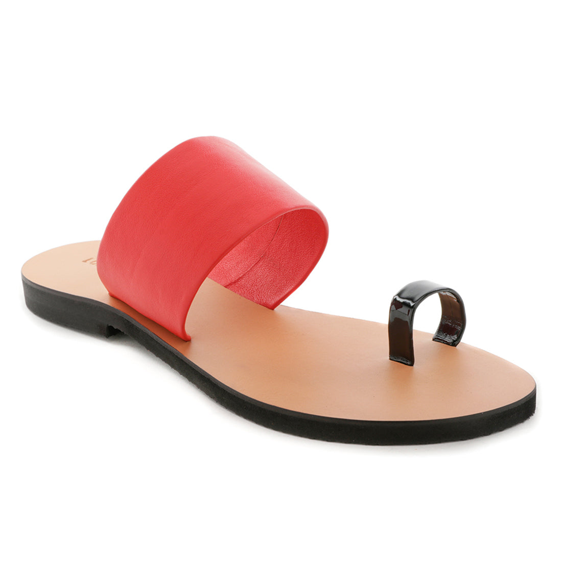 Red Toe Ring Flat Sandals - Red