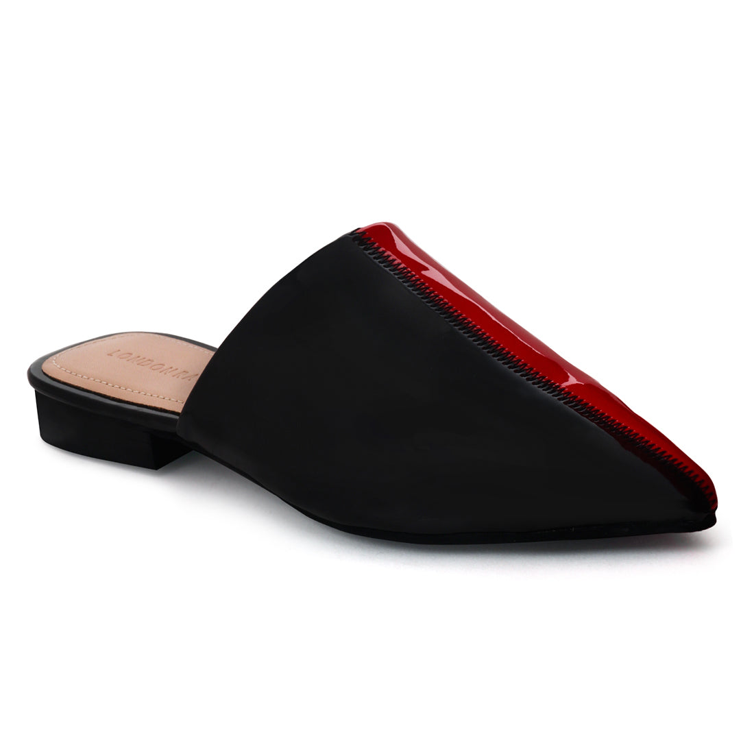 Pointed Toe Contrast Mules - Red