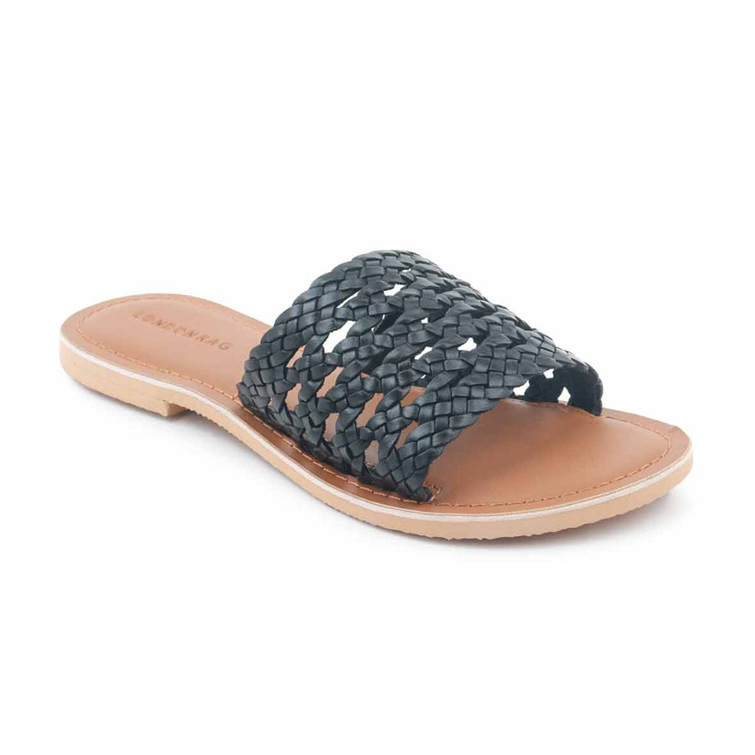 Leather Flat Slip On Sandals - Black