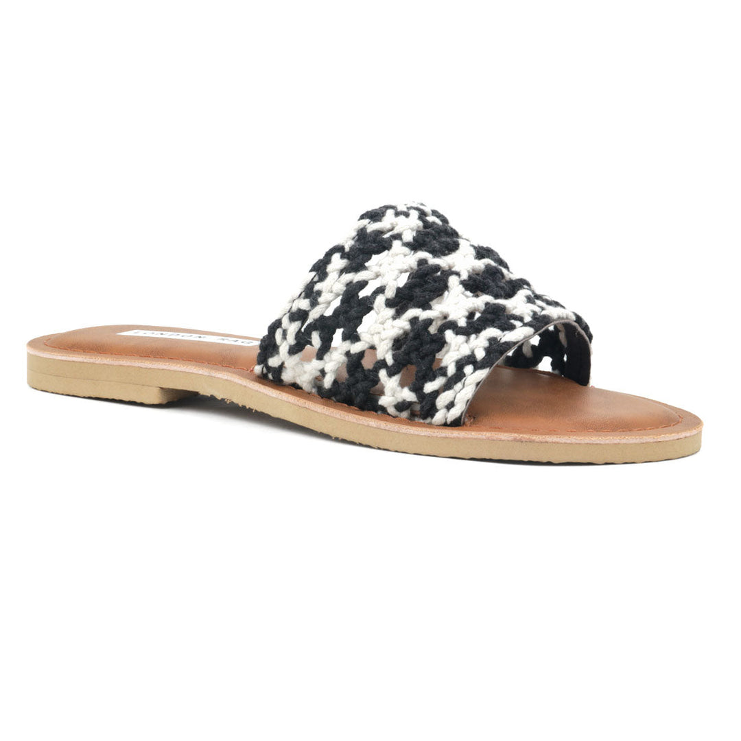 Black & White Woven Cotton Strap Slip-On - Black