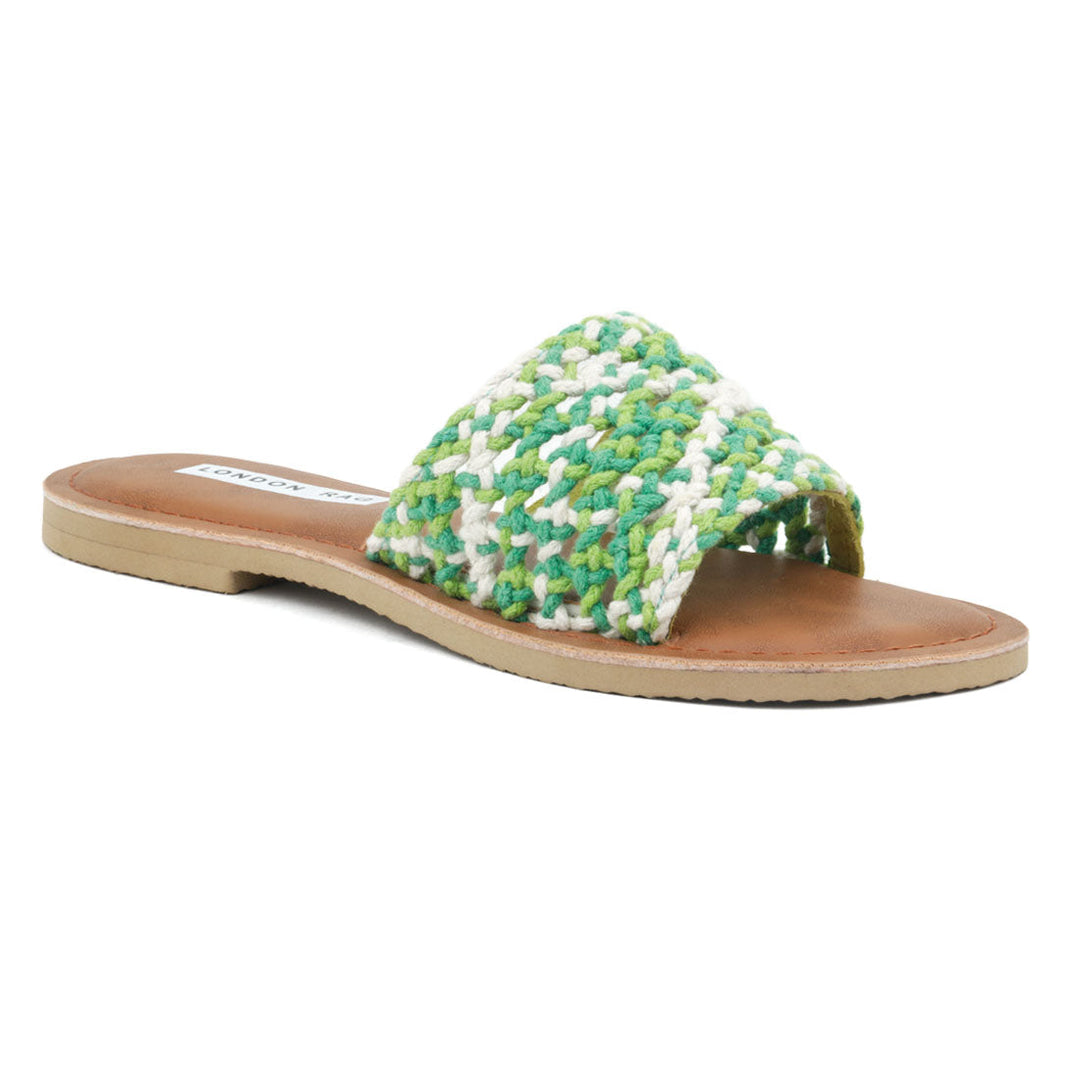 Green & White Woven Cotton Strap Slip-On - Green
